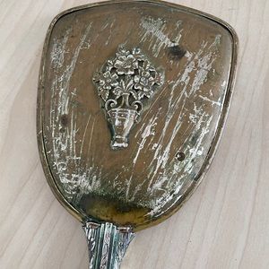 Vintage Antique Hand Mirror Vanity Brass Flowers
